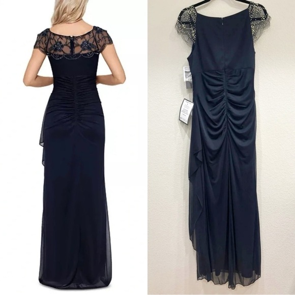 Size 8 - NWT‎ Xscape Navy Embellished-Neck Gown - Picture 6 of 6
